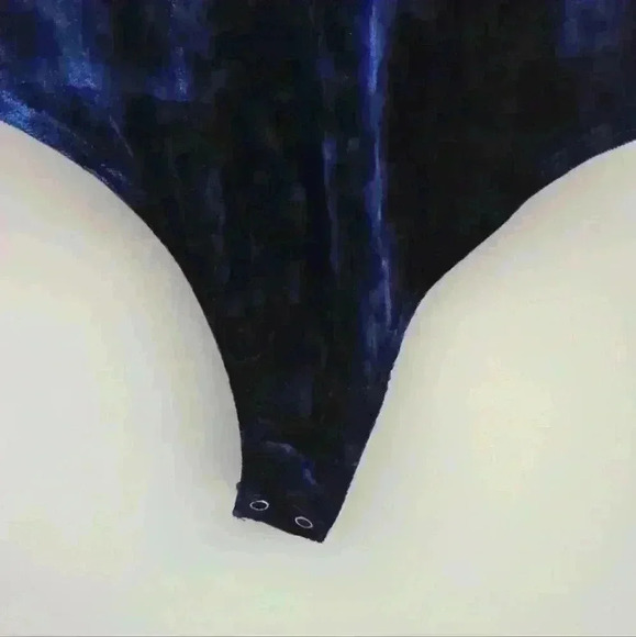 RETROD | Women's Navy Blue Velvet Thong Long Sleeve Bodysuit - Picture 2 of 5